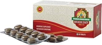 Breathe Eazy Tablet Ayurvedic For Cough & Cold, Sinus, Asthma, Bronchitis & Breathing Disorders | Natural Immunity Booster | Unique Blend of 17 Ayurvedic Herbs - 60 Tabs