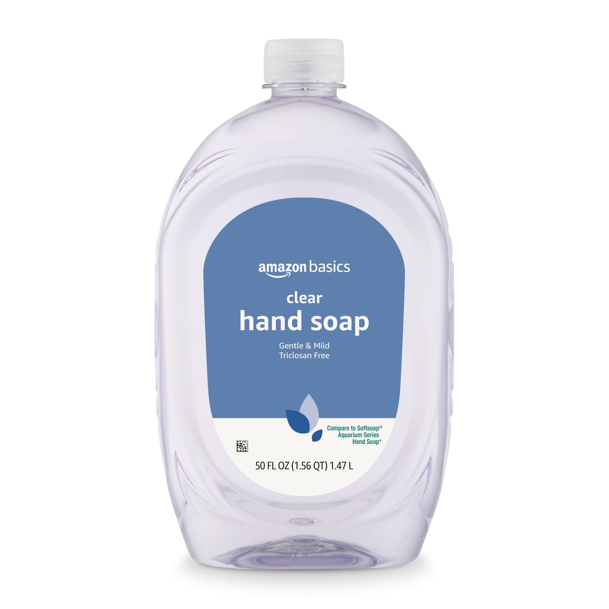 Amazon Basics Gentle & Mild Clear Liquid Hand Soap Refill, Triclosan-Free, Dermatologist-Tested, pH Balanced, Cruelty-Free, 50 Fluid Ounces, 1-Pack (Previously Solimo)