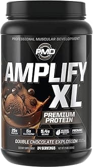PMD Sports Amplify XL Premium Whey Protein Supplement Hydro Greens Blend - Glutamine and Whey Protein Matrix with Superfood for Muscle, Strength and Recovery - Double Chocolate Explosion (24 Servings)