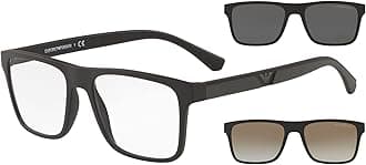 Men's Ea4115 Prescription Eyewear Frames with Two Interchangeable Sun Clip-ons Rectangular, Matte Black/Clear/Black/Gradient Brown, 54 mm