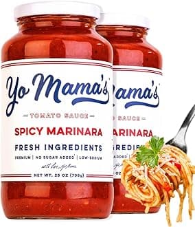 Yo Mama's Foods Keto SPICY Marinara Pasta Sauce - Pack of (2) - No Sugar Added, Low Carb, Low Sodium, Gluten Free, Paleo Friendly, and Made with Whole, Non-GMO Tomatoes.