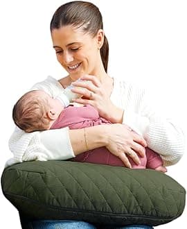 Boppy Nursing Pillow - Ergonomic Bottle & Breastfeeding Pillow with High, Firm, Large Area, Water-Repellent Cushion with Washable Cover; Baby Safety Alliance Verified - Quilted Moss