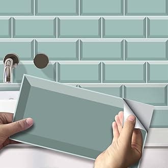 54Pcs Alwayspon Wall Tile Transfers Sticker for Home Decor, Peel and Stick Self-Adhesive Splashback, Stick on Tile Decals for Living Room Kitchen Bathroom Decor, Green-Blue Brick