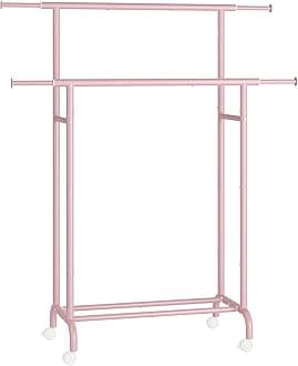 SONGMICS Clothes Rail, Double Clothes Rack on Wheels, Extendable Garment Rack, Heavy-Duty Metal Frame, 80 kg Total Max. Load, 83-120 cm Wide, Jelly Pink HSR133R01