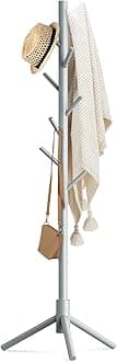 Haddockway Wooden Coat Rack Stand with 8 Hooks New Zealand Pine 3 Adjustable Coat Standing Tree Easy Assembly for Coats, Hats, Scarves and Handbags for Entryway, Hallway, Bedroom, Office