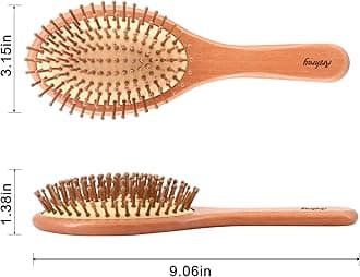 Natural Wooden Hair Brush – Ergonomic Handle, Soft Cushions for Gentle Detangling, Promotes Scalp Circulation