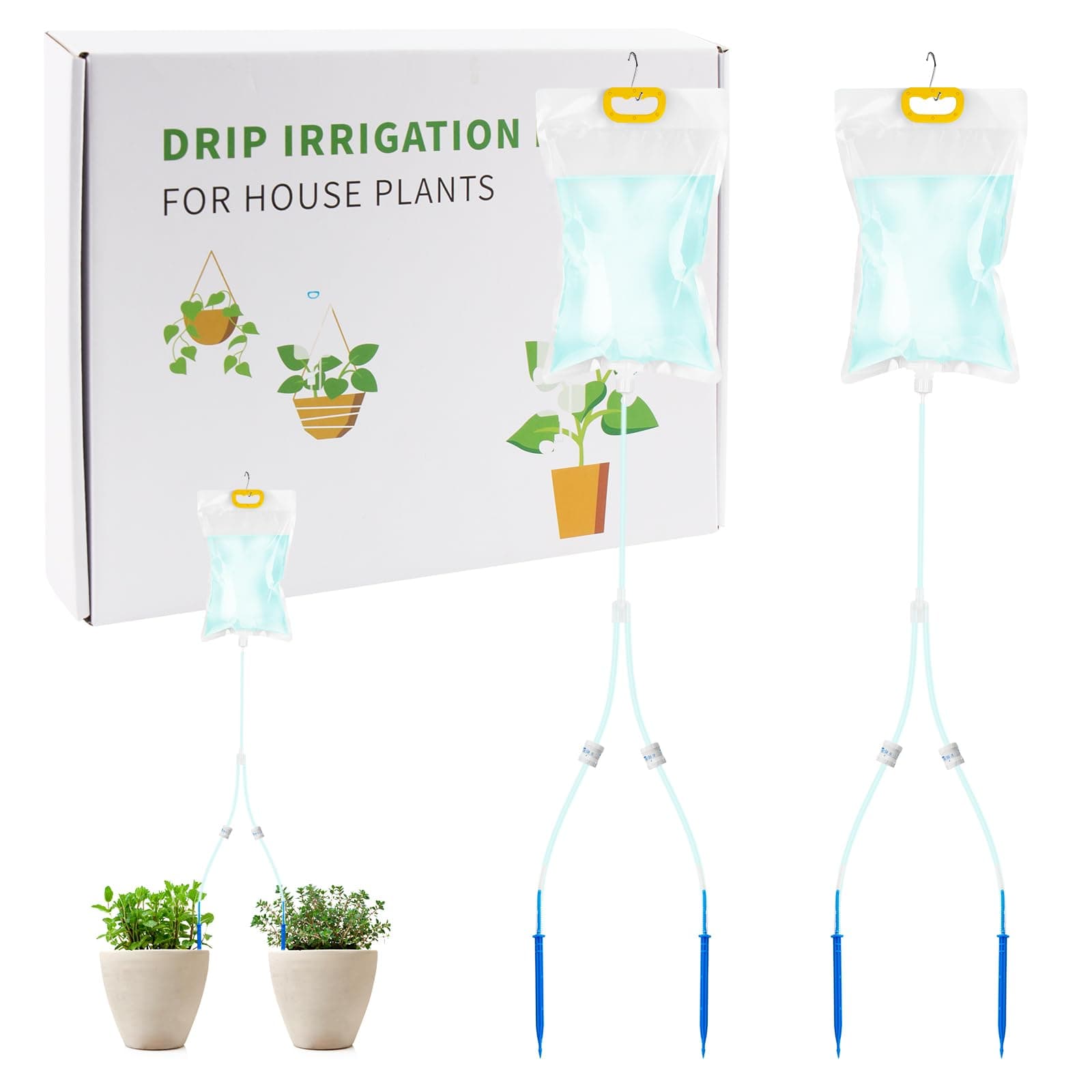 iBamso 2 Pcs Plant Drip Irrigation Kit, Automatic Irrigation Drip Watering Bag, 3.5 L Double Drip Plant Automatic Watering System with Adjustable Flow Valve Switch for Indoor Outdoor Potted Plant
