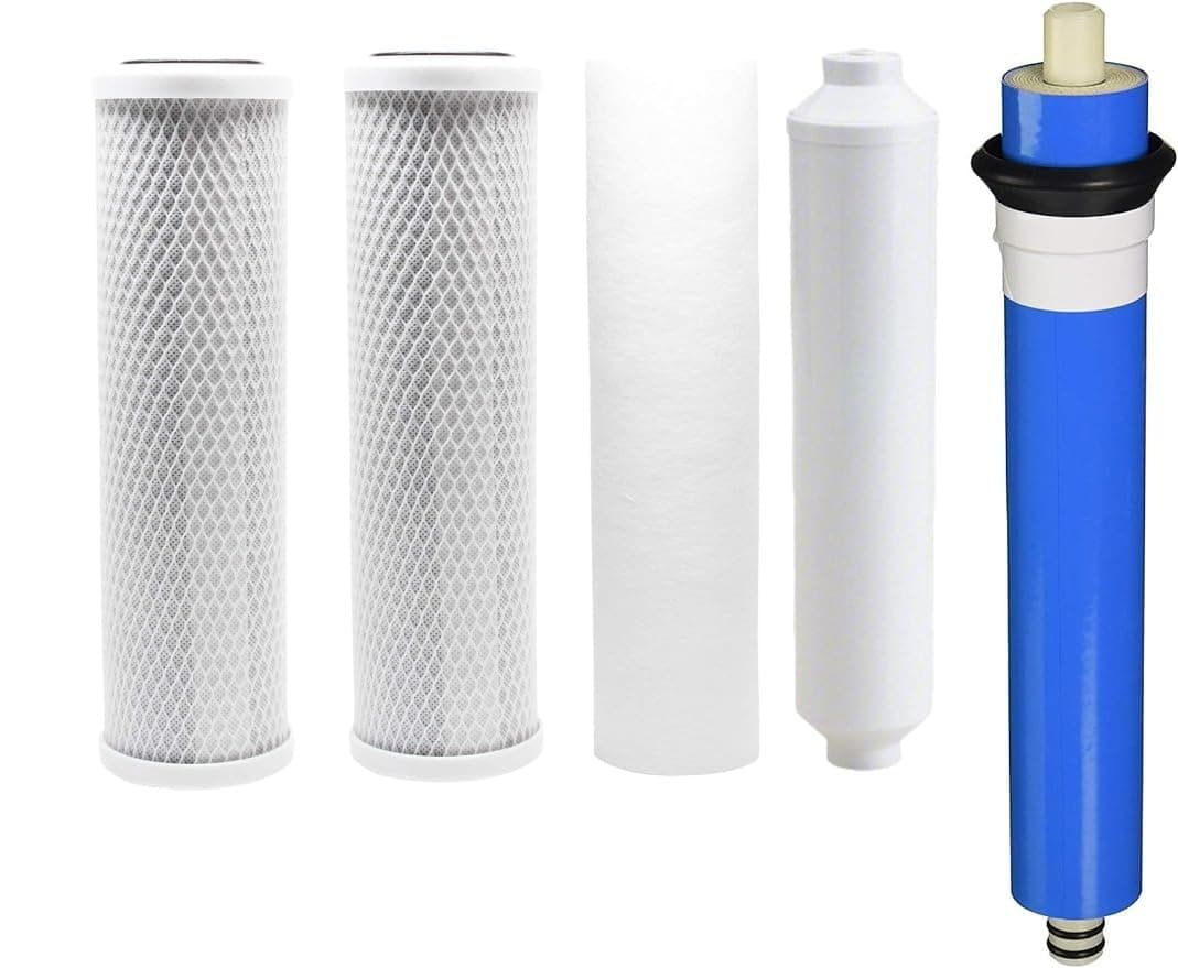 5 Pack Water Filter Kit Includes Polypropylene Sediment, Carbon Block & Inline Cartridges with 50 GPD Membrane Compatible with Aquasky ROT-5, WRI-5 Ultra & 5 Stage Reverse Osmosis System Models