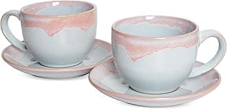 Bosmarlin Ceramic Cappuccino Cup and Saucer Set of 2, 9 Oz, Coffee Cups for Latte, Espresso, Tea, Dishwasher and Microwave Safe, Reavtive Glaze (Purple)