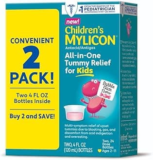 MYLICON Children's All-in-One Digestion Tummy Relief Liquid for Kids, Bubble Gum Flavor, Twin Pack, 8fl. oz