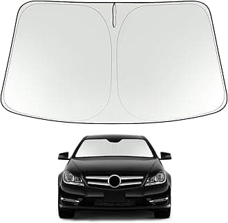 Proadsy 2025 Upgrade Windshield Sun Shade Custom Fit 2008-2014 Benz C Class Foldable Front Sunshade Protector Sun Visor Blocks UV Rays Keep Car Cooler
