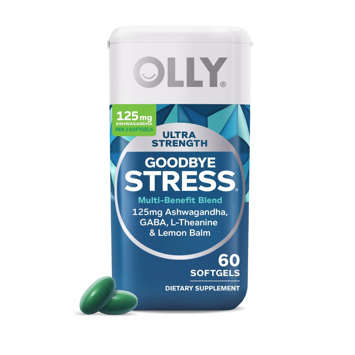 Ultra Strength Goodbye Stress Softgels, GABA, Ashwagandha, L-Theanine and Lemon Balm, Stress Relief Supplement - 60 Count