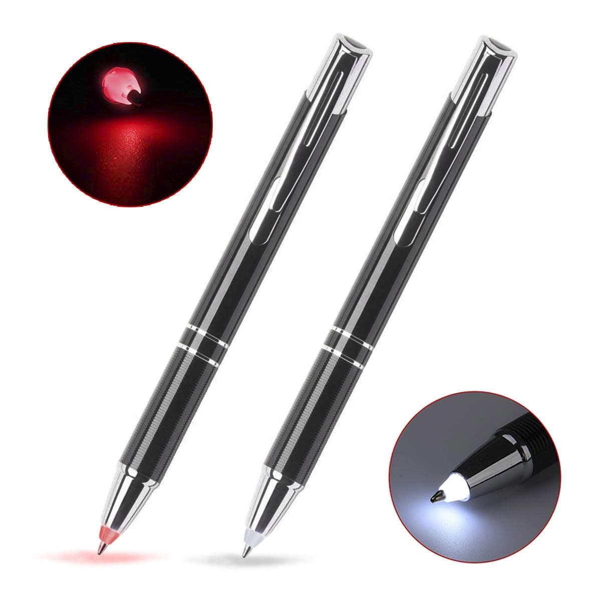 GS GLOWSEEN Lighted tip Penlight,LED Ballpoint Flashlight Writing Pens for Night Writer - 2 PK (Red & White Light)