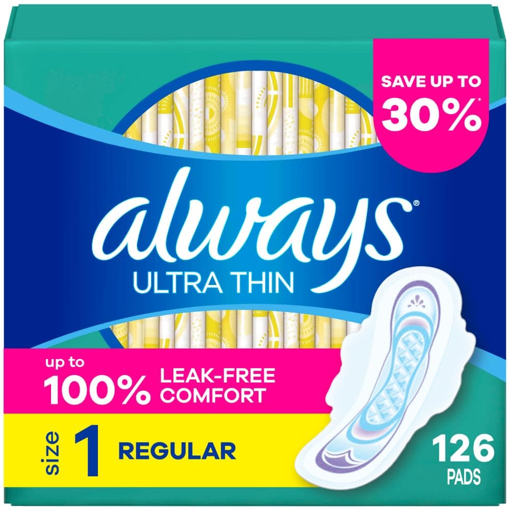 Ultra Thin Pads with Wings, Size 1, Regular, 126 Count (3 Packs of 42)