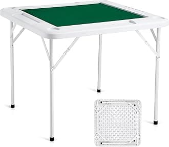 VEVOR Mahjong Table, 4 Player Folding Domino Table with Wear-Resistant Green Tabletop, Portable Square Card Table with 4 Cup Holders & 4 Chip Trays for Mahjong Poker Puzzles, 35.4 x 35.4-inch