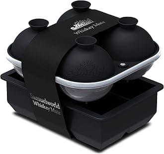 Samuelworld Large Silicone Premium Ice Trays, 2-Pack Combo, 2 Inches Big Ice Cube Tray & 2.5 Inches Large Ice Sphere - BPA Free, Craft Ice Maker for Gifting, Whiskey, Cocktails, Easy Release - Black