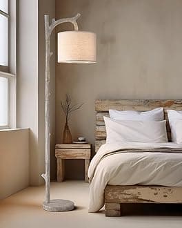 OYEARS Rustic Farmhouse Tree Trunk Floor Lamp Classic Country Wood Grain Resin Vintage 61.25" Standing Floor Lamp Retro Decorative Lamp for Bedroom Living Room Office