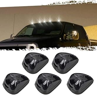 5pcs Smoke Lens With White LED Cab Roof Marker Lights, Roof Top Lamp Running Light Replacement Compatible With Ford 1999-2016 E,F Series, and Truck,SUV (Black Smoked Lens With White LED)
