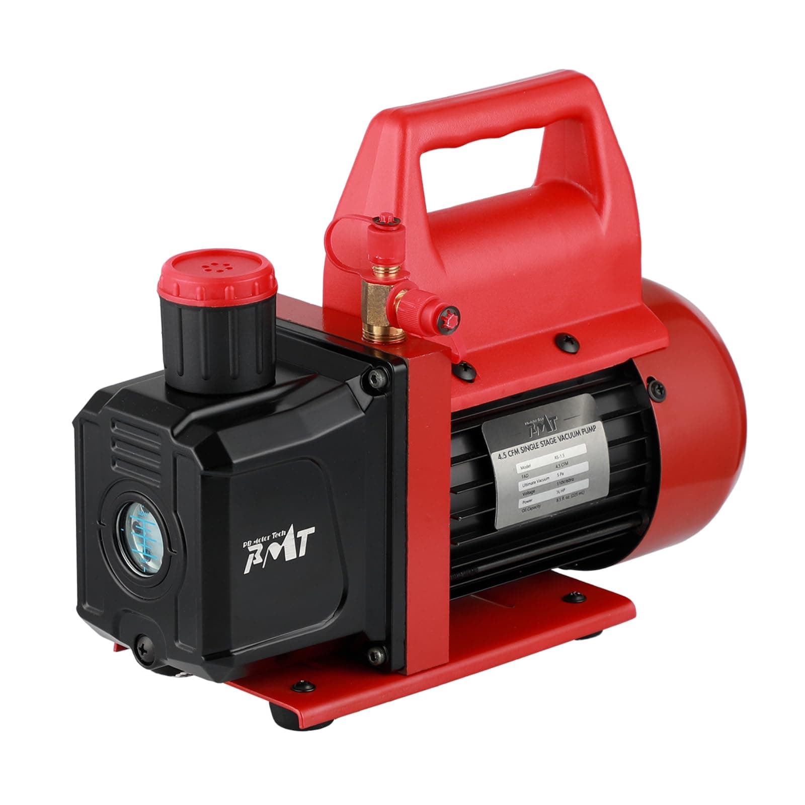 PB Motor Tech 4.5CFM 1/3HP Single-stage Vacuum Pump, 110V/60Hz Rotary Vane Vacuum Pump for HVAC Systems, Autmotive and Household Air Conditioning Maintenance, No Oil Included