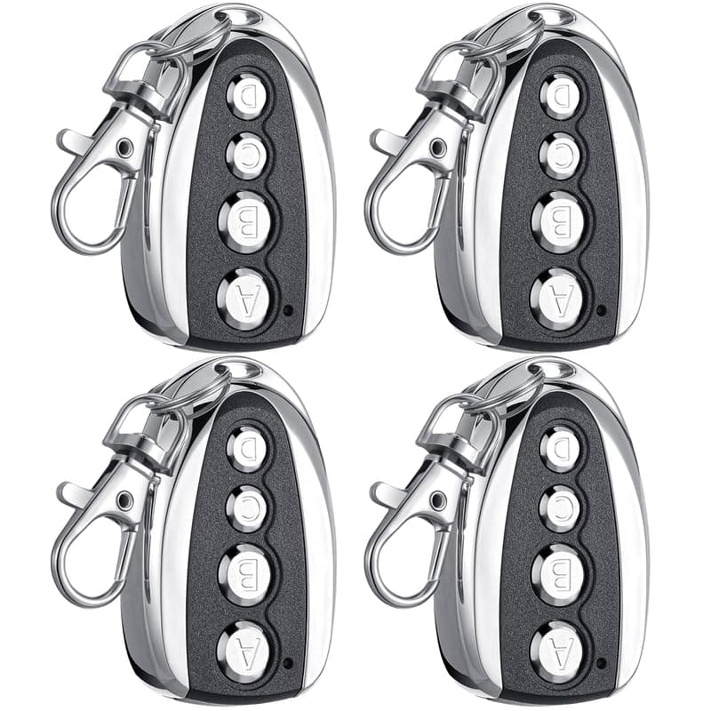 Konohan 4 Pcs 433.92 Mhz Universal Gate Remote for Automatic Sliding Control, Compatible with PT2240 PT2260 PT2262 EV1527 FP527 AX5326 & More, 4 Keys to Control, Black & Silver, 5 Meters Range