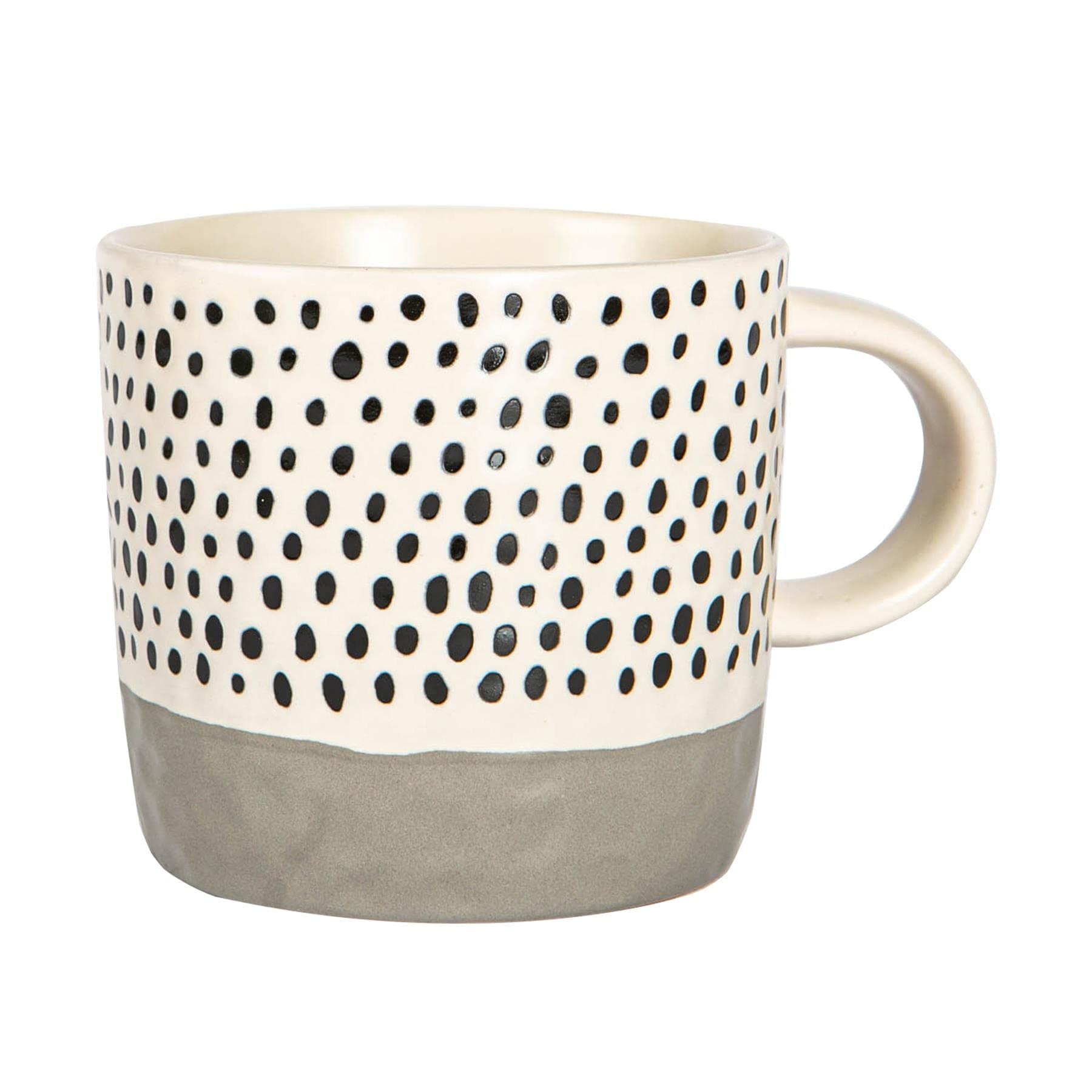 Ceramic Coffee Mug - 385ml - Grey Dipped Dots Stoneware Coffee Cups Dishwasher & Microwave Safe Large Tea Mugs for Hot Drinks, Hot Chocolate, Tea