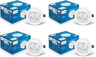 Philips 3 Watt White LED Ceiling COB Round Spot Light with Adjustable Tilt | Cut out: 63mm | Warm White, Pack of 4 (BrightSpot)