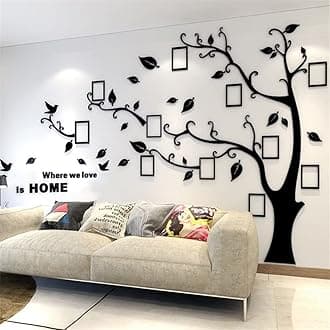 3D Tree Wall Stickers - DIY Photo Frame Tree Wall Decal Family Photo Frame Sticker Murals Wall Decor Living Room Bedroom TV Background Home Decorations (XXL:131 * 95in,Black Left)