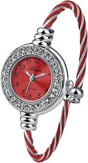 Blekon Collections Women's Cuff Watch - Round Analog Display Arabic Numbers 23mm Case Wire Bracelet Watch for Women Elegant Cable Cuff Bangle Wrist Watch