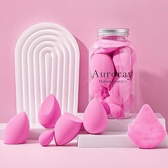 14 Pcs Make up Sponges Beauty Sponges Blender with 4 Pcs Powder Puff and 4 Pcs Mini Makeup Sponge for Foundation,Liquid,Powder,Concealer,Cream(Hot Pink)