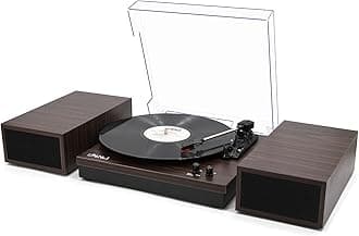 Vinyl Record Player with External Speakers, 3-Speed Belt-Drive Turntable, Vintage Vinyl LP Player with Wireless Input, Auto-Stop Switch, RCA for Music Lover & Home Decoration,Dark Brown Wood