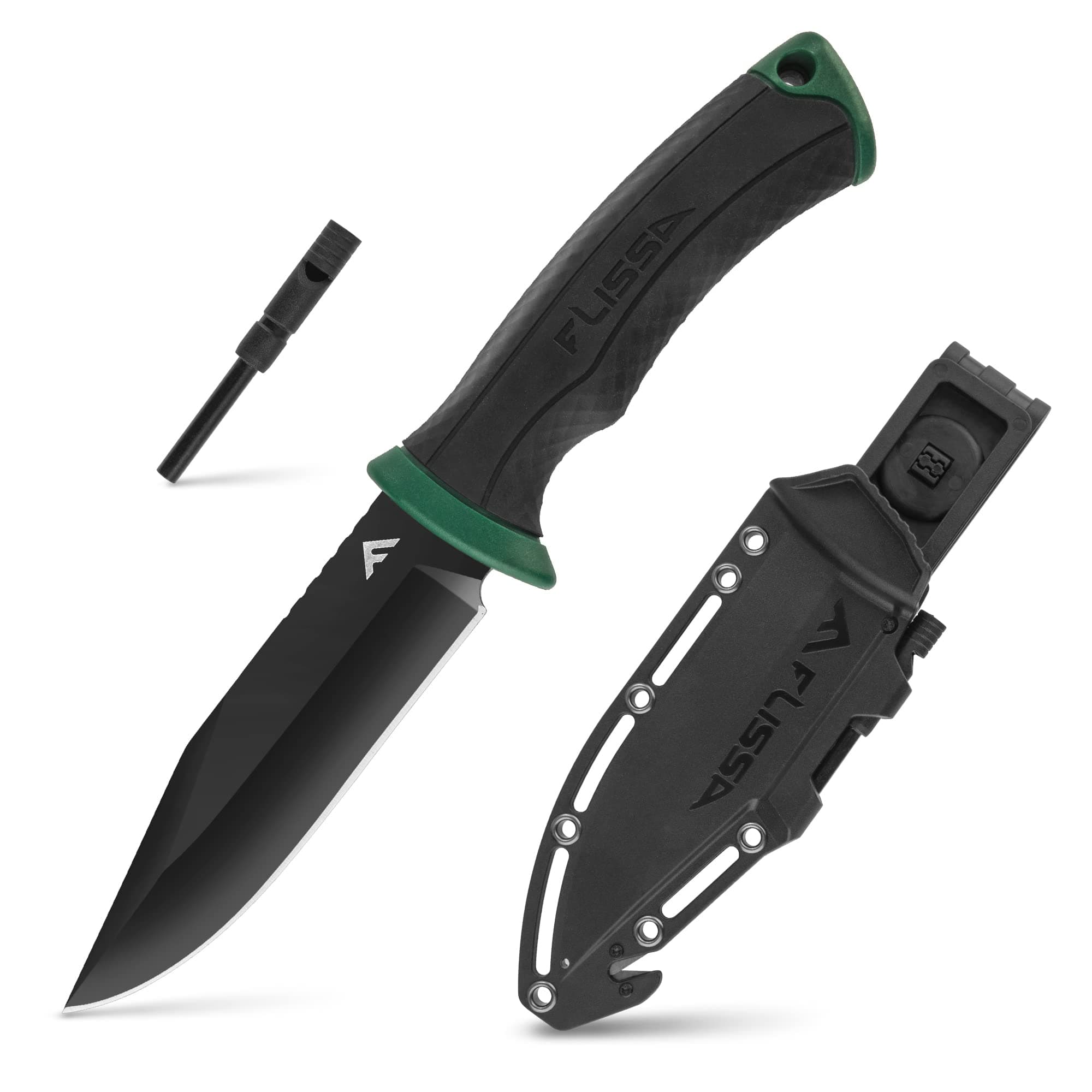 4-7/8” Survival Knife with Sheath, Fixed Blade Knife with Whistle & Fire Starter for Camping, Outdoor, Bush Craft, Tactical, Fiberglass Nylon Handle, Gift for Husband, Father, Friend