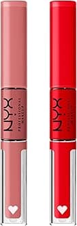 NYX PROFESSIONAL MAKEUP Shine Loud, Long-Lasting Liquid Lipstick with Clear Lip Gloss - Pack of 2 (Cash Flow, Rebel In Red)