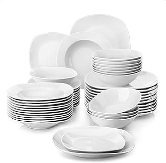 MALACASA Dinnerware Sets, 48-Piece Gray White Square Dinnerware Set Plates and Bowls Set, Porcelain Plate Set Without Mugs, Dinner Sets, Dishes, Dinnerware Set for 12, Series Elisa
