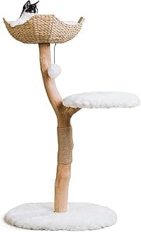 Wooden Cat Climbing Tree Tower Tall, Modern Single Branch Cat Condo, Wood, Cat Lover Furniture Gift by MAU LIFESTYLE (Alpine White)