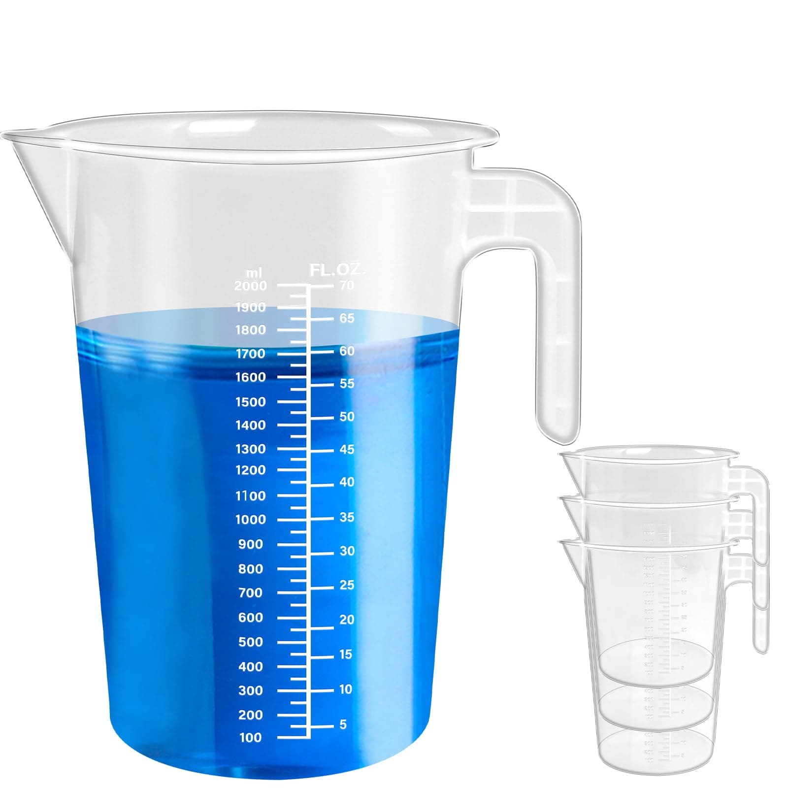 4 Pack 2 Liter Plastic Graduated Measuring and Mixing Pitcher, Aemygo Clear 1/2 Gallon Measuring Cups with Handle, Multipurpose Pouring Cup for Paint, Resin, Epoxy, Kitchen Cooking Baking Ingredients