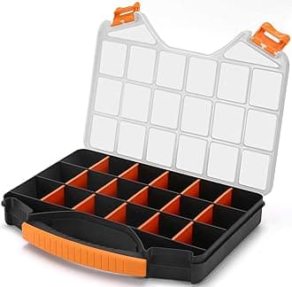 Hardware Organizer box with dividers - 18 Compartments Small Parts Organizer with Accessible Hinged Lid - Durable Plastic Screw Organizer Store Nuts, Bolts, Screws, Nails, & Small Hardware