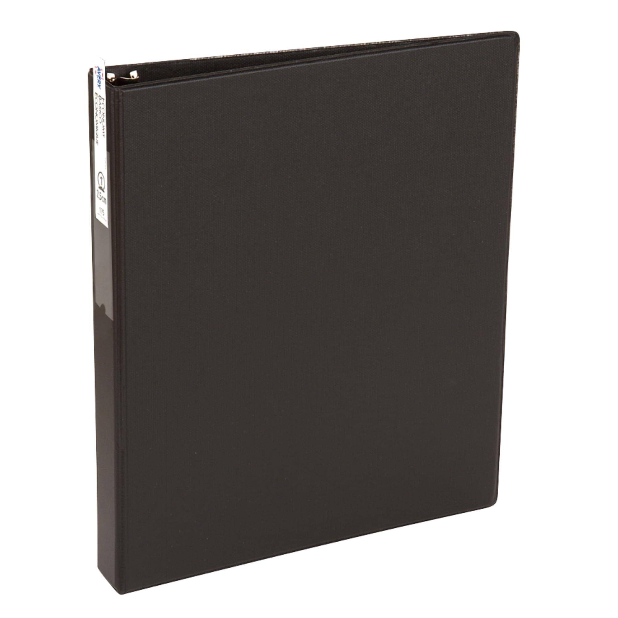 Avery Standard 3 Ring Binder with Label Holder, 1" Round Rings, 175-Sheet Capacity, 1.4 Inch Wide Spine, 1 Black Binder, Ideal for Lightweight Organization and Occasional Referencing (04301)