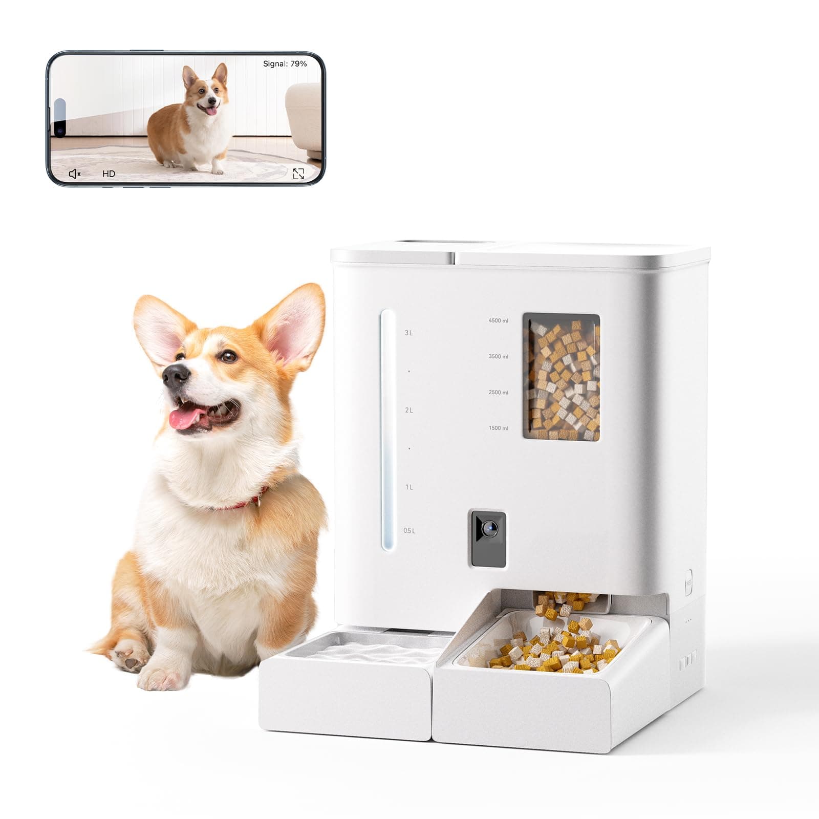 Automatic Cat Feeder with Camera,165° Wide-Angle &1080P HD Video with Night Vision, 5G WiFi Timed Cat Feeder, 2-Way Audio & Motion Detection,Cat Food Dispenser for Cats, Dogs,and Small-Pet
