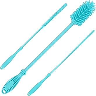 12.5” Silicone Bottle Brush & Straw Cleaner Brush Set | Water Bottle Cleaner for Hydro Flasks, Tumblers, Glassware, Vases and Narrow Neck Containers