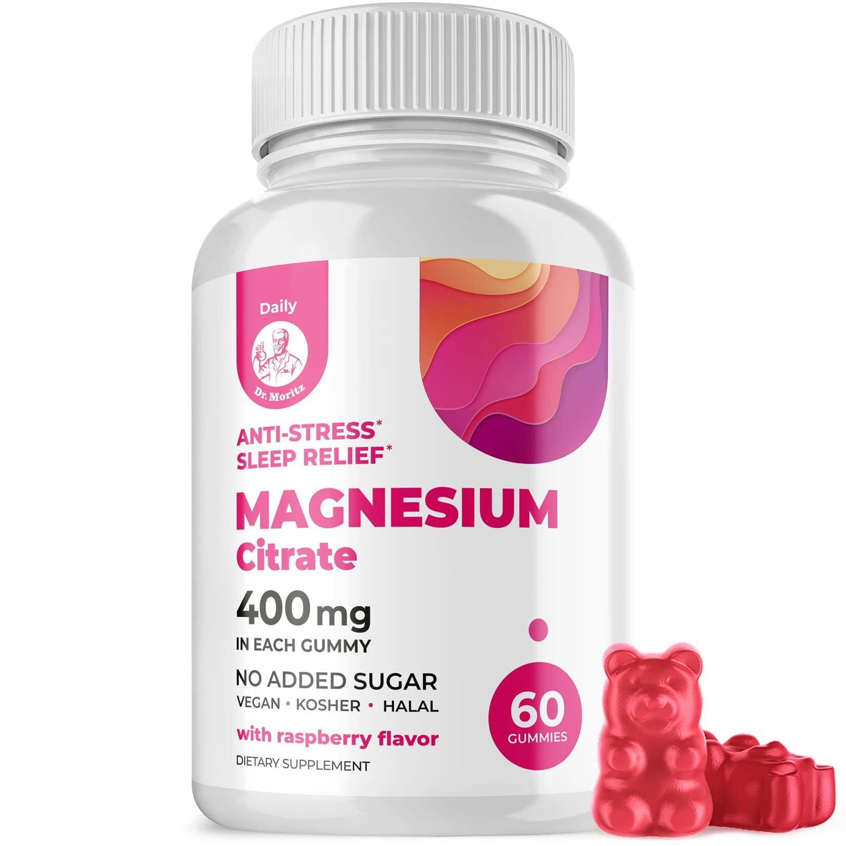 DR. MORITZ Magnesium Citrate Gummies Sugar-Free - Calm Magnesium Gummies Supplement for Children, Sugar -Supports Cardiovascular Health -Free Chews for Kids & Adults (60 Count)