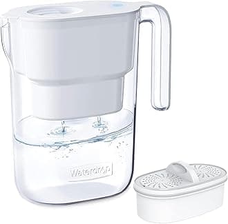 Waterdrop Water Filter Pitcher with 1 Filter, 5X Times Lifetime, Lasts 200 Gallons, for Fridge, Countertop and Gift, Reduces PFOA/PFOS, Chlorine, 7-Cup Capacity, Elfin, White