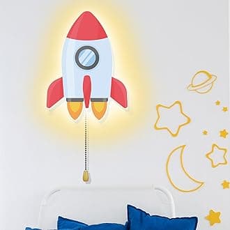 Space Rocket Night Light Wall Lamp Sleeping Nursery Lighting Cute Floating Battery Operated Hanging Lamp for Baby Boys Girls Bedroom Room Nursery Wall Decorations