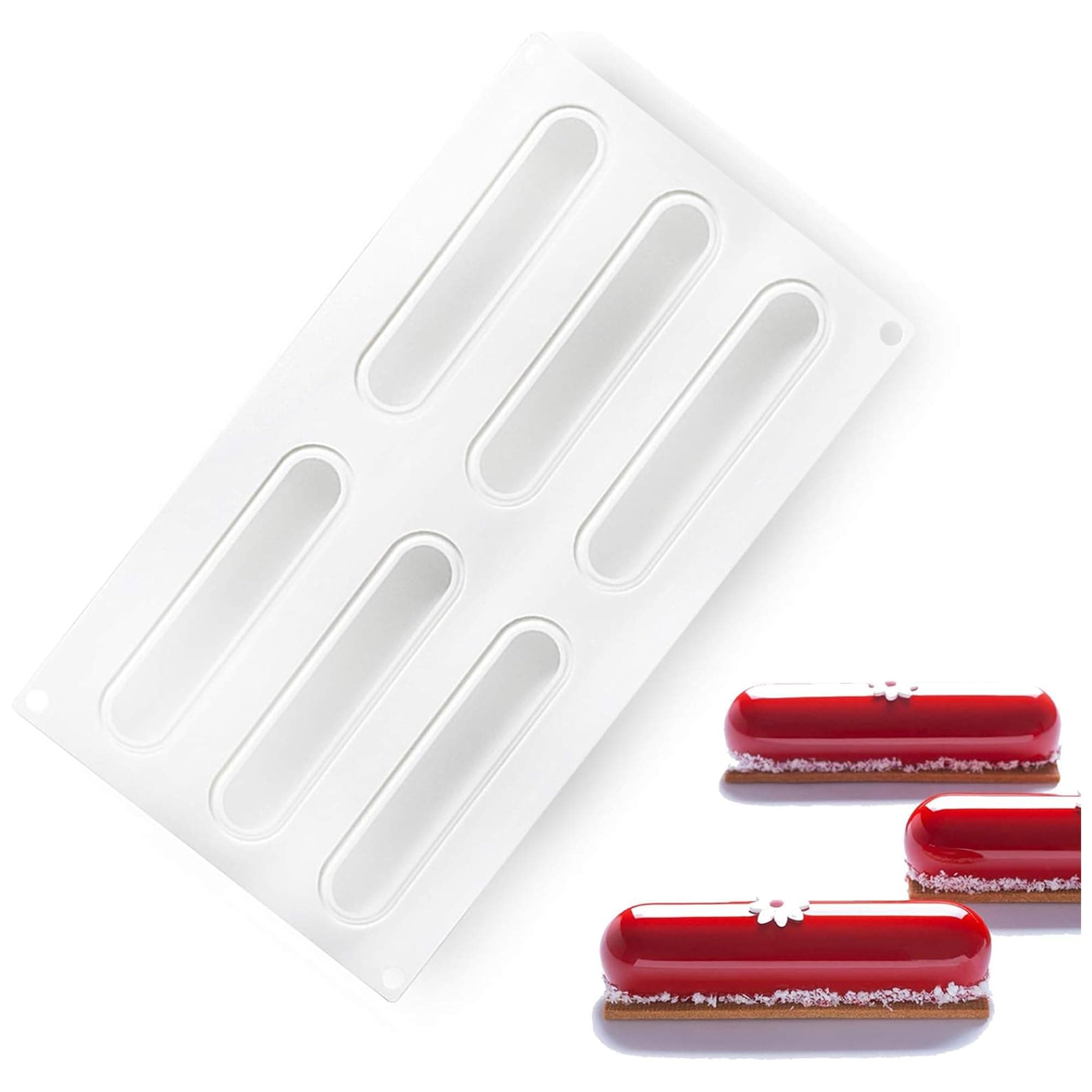 OCPO KITCHEN Eclair Silicone Mold for Baking Mousse Cake Dessert Pastry Chocolate, Ice Cream Mould, Cake Decoration Mold, Fashion Eclair Shape (6-Cavity)