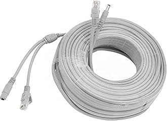 30M/100FT Ethernet CCTV Cable, Cat 5 RJ45 + 2.1x5.5mm DC Power Cord, for CCTV Security Camera Surveillance System IP Camera NVR System Grey - (1Pcs)