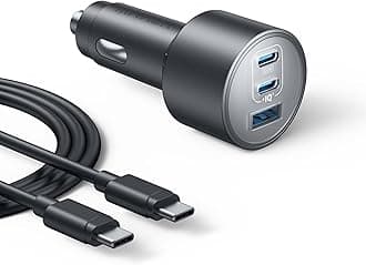 Car Charger, 167.5W Max 3-Port Car Charger Adapter, USB-C Car Adapter for MacBook Pro/Air, iPhone 17/16 Series, Samsung S24/S23, iPad, Huawei, Xiaomi, Vivo, Oppo(USB-C to C Cable Included)