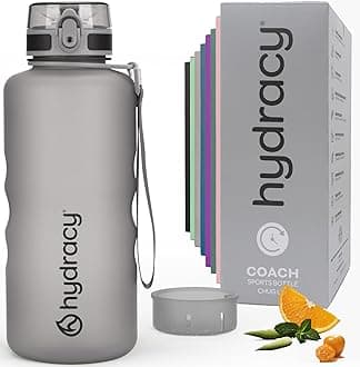 Hydracy Water Bottle with Time Marker -Large BPA Free Water Bottle & No Sweat Sleeve -Leak Proof Gym Bottle with Fruit Infuser Strainer & Times to Drink -Ideal for Fitness Sports & Outdoors