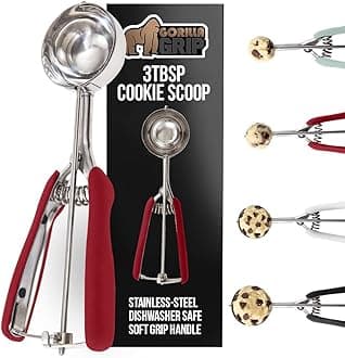GORILLA GRIP BPA-Free 304 Stainless Steel Cookie Scoop, 3 TBSP Scooper #20, Soft Grip Handle, Easy Food Release, Create Even Portions, Multipurpose Kitchen Melon Baller, Meatball Spring Scoops, Red