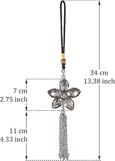 Crystal Flower Car Rear View Mirror Pendant Car Hanging Ornament Lucky Car Charm with Dangle Beads, Gray