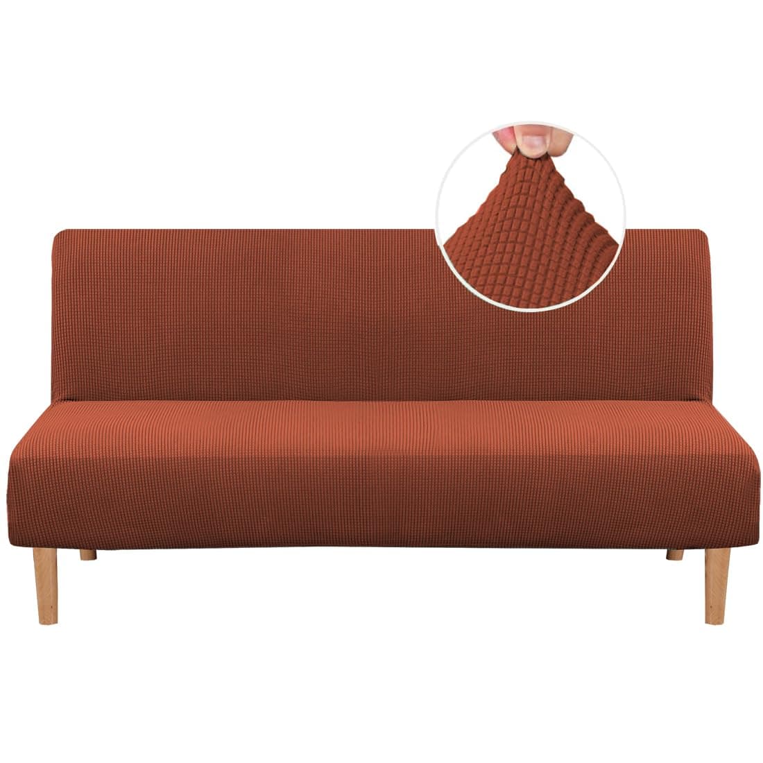 H.VERSAILTEX Armless Futon Cover Stretch Sofa Bed Slipcover Protector Elastic Feature Rich Textured High Spandex Small Checks Jacquard Fabric Futon Cover, Machine Washable, Rust