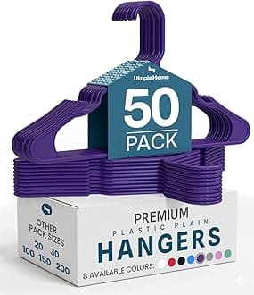 Utopia Home Plastic Hangers 50 Pack - Perfect Space Saving Clothes Hanger - Durable and Strong - Perfect Closet Organizers with Shoulder Grooves (Purple)